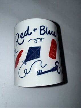 UPENN Blue + Red Coffee Mug Cup Ceramic Key Kite Quill Pen Buildings Squirrel